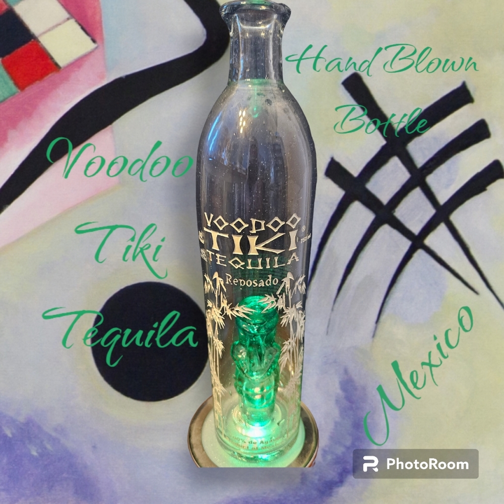 Hand blown glass-Voodoo Tiki Tequila hand blown bottle